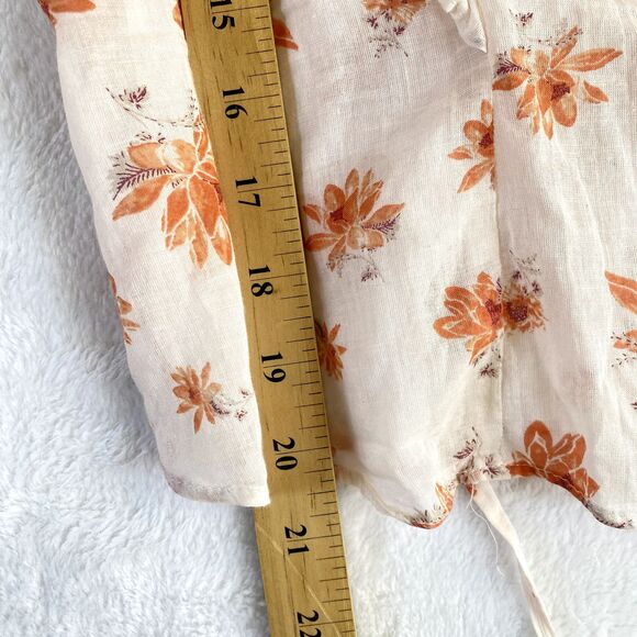 Free People Amanda Accent Blouse Top Sz XS Ruffle Floral Wrap Boho Gauzy Sheer - Picture 6 of 10